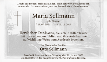 Todesanzeige von Maria Sellmann von MZV