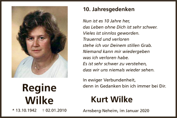 Todesanzeige von Regine Wilke von MZV