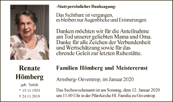 Todesanzeige von Renate Hömberg von MZV