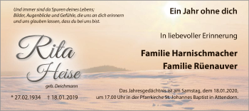 Todesanzeige von Rita Heise von MZV