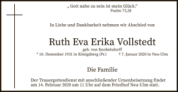 Todesanzeige von Ruth Eva Erika Vollstedt von MZV