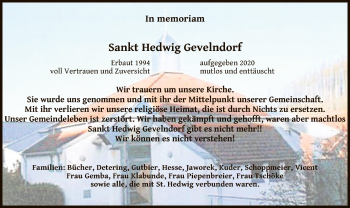 Todesanzeige von Sankt Hedwig Gevelndorf  von MZV