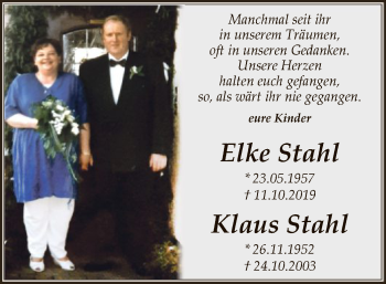 Todesanzeige von Elke und Klaus Stahl von WA