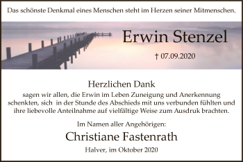 Todesanzeige von Erwin Stenzel von WA