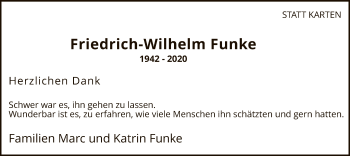 Todesanzeige von Friedrich-Wilhelm Funke von WA