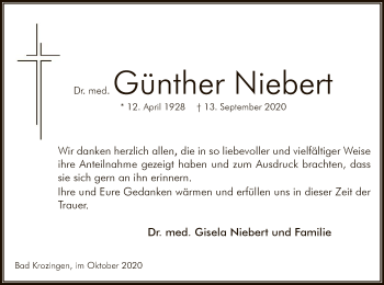 Todesanzeige von Günther Niebert von WA