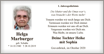 Todesanzeige von Helga Marburger von WA