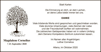 Todesanzeige von Magdalene Cornelius von WA