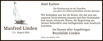 Todesanzeige von Manfred Linden von WA