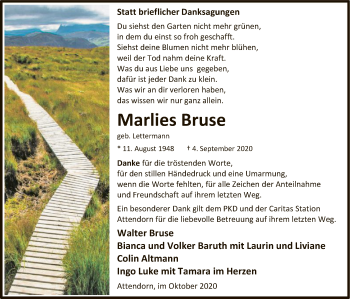 Todesanzeige von Marlies Bruse von WA