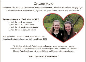 Todesanzeige von Nadja und Hanna  von WA