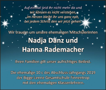Todesanzeige von Nadja und Hanna  von WA