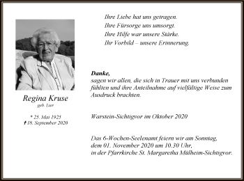 Todesanzeige von Regina Kruse von WA