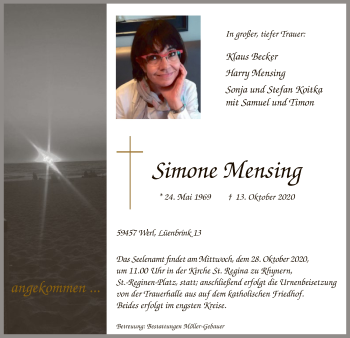 Todesanzeige von Simone Mensing von WA