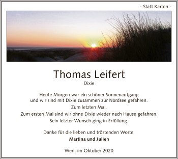 Todesanzeige von Thomas Leifert von WA