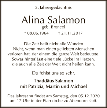 Todesanzeige von Alina Salamon von WA