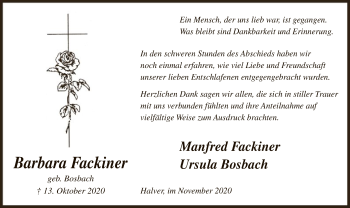 Todesanzeige von Barbara Fackiner von WA