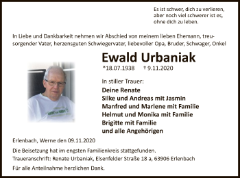 Todesanzeige von Ewald Urbaniak von WA