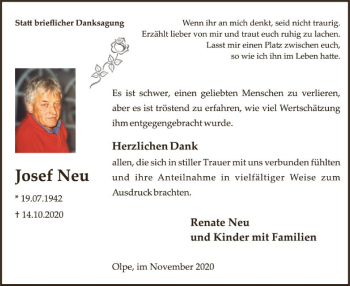 Todesanzeige von Josef Neu von WA