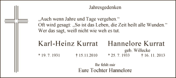Todesanzeige von Karl-Heinz und Hannelore Kurrat von WA