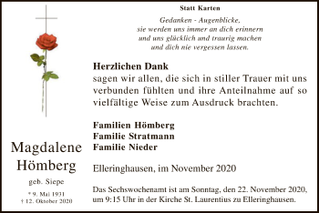 Todesanzeige von Magdalene Hömberg von WA
