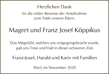 Todesanzeige von Magret und Franz Josef Köppikus von WA