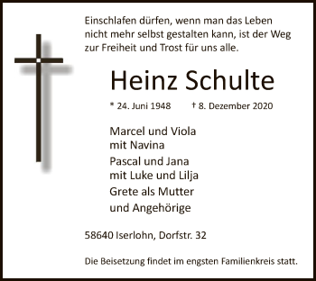 Todesanzeige von Heinz Schulte von WA