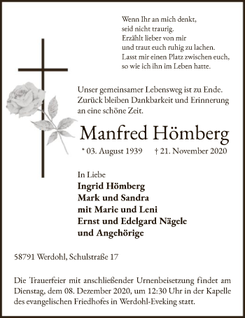 Todesanzeige von Manfred Hömberg von WA