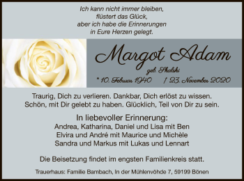 Todesanzeige von Margot Adam von WA