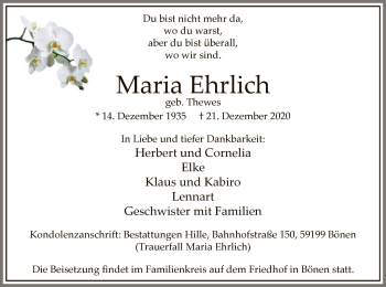 Todesanzeige von Maria Ehrlich von WA