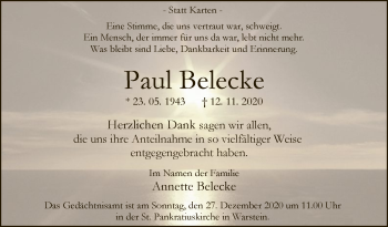 Todesanzeige von Paul Belecke von WA