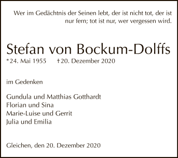 Todesanzeige von Stefan von Bockum-Dolffs von WA