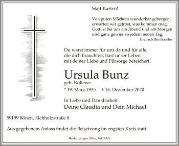 Todesanzeige von Ursula Bunz von WA