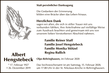 Todesanzeige von Albert Hengstebeck von MZV