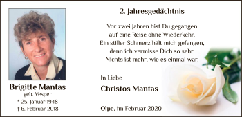 Todesanzeige von Brigitte Mantas von MZV