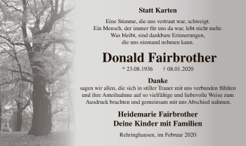 Todesanzeige von Donald Fairbrother von MZV