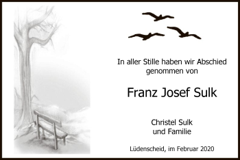 Todesanzeige von Franz Josef Sulk von MZV