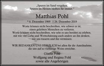 Todesanzeige von Matthias Pohl von MZV