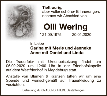 Todesanzeige von Olli Wering von MZV