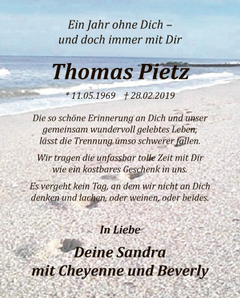 Todesanzeige von Thomas Pietz von MZV
