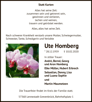 Todesanzeige von Ute Homberg von MZV