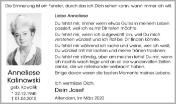 Todesanzeige von Anneliese Kalinowski von MZV