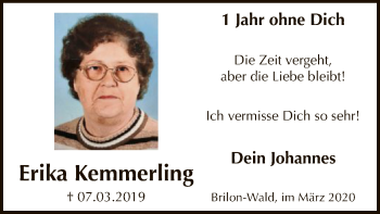 Todesanzeige von Erika Kemmerling von MZV