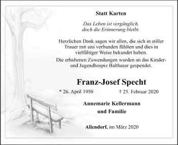 Todesanzeige von Franz-Josef Specht von MZV