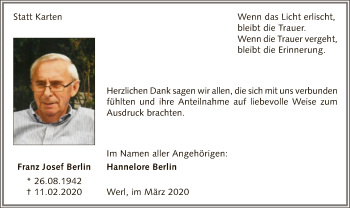 Todesanzeige von Franz Josef Berlin von MZV