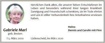 Todesanzeige von Gabriele Marl von MZV