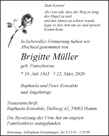 Todesanzeige von Brigitte Müller von MZV