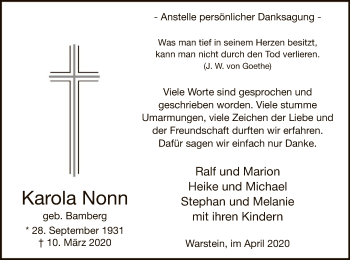 Todesanzeige von Karola Nonn von MZV