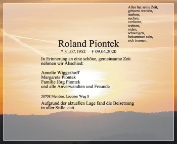 Todesanzeige von Roland Piontek von WA