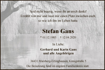 Todesanzeige von Stefan Gans von WA